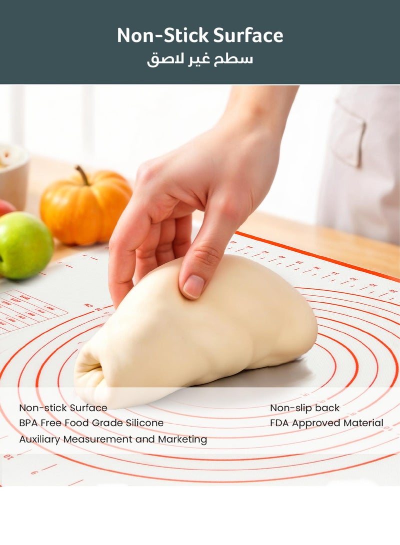 ريست REST Slicon Baking Mat, Non Stick Silicon Rolling Pastry Mat, Oven Liner, Kneading Pad Sheet Glass Fiber Rolling Dough Extra Large Size For Cake Macaron Kitchen Tools 60x40cm Red and white - Image 2